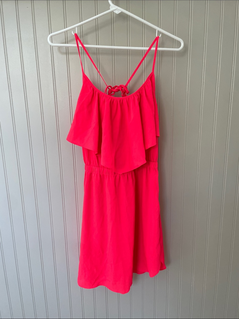 American Eagle Outfitters Neon Pink Ruffle Strap Mini Dress